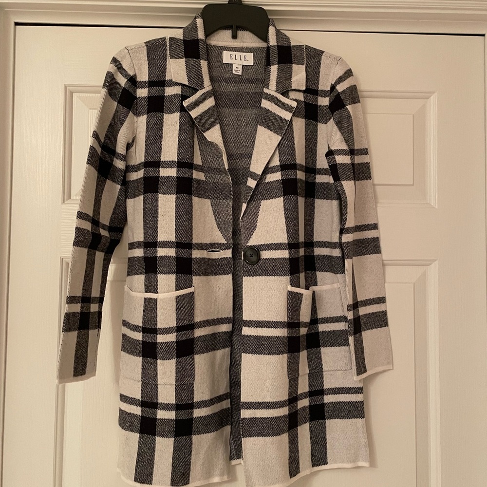 Elle Women's Checkered Blazer - Black, White, and Gray